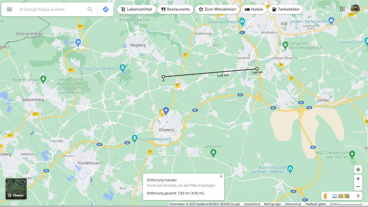 Luftlinie auf Google Maps im Browser messen (Schritt 3)